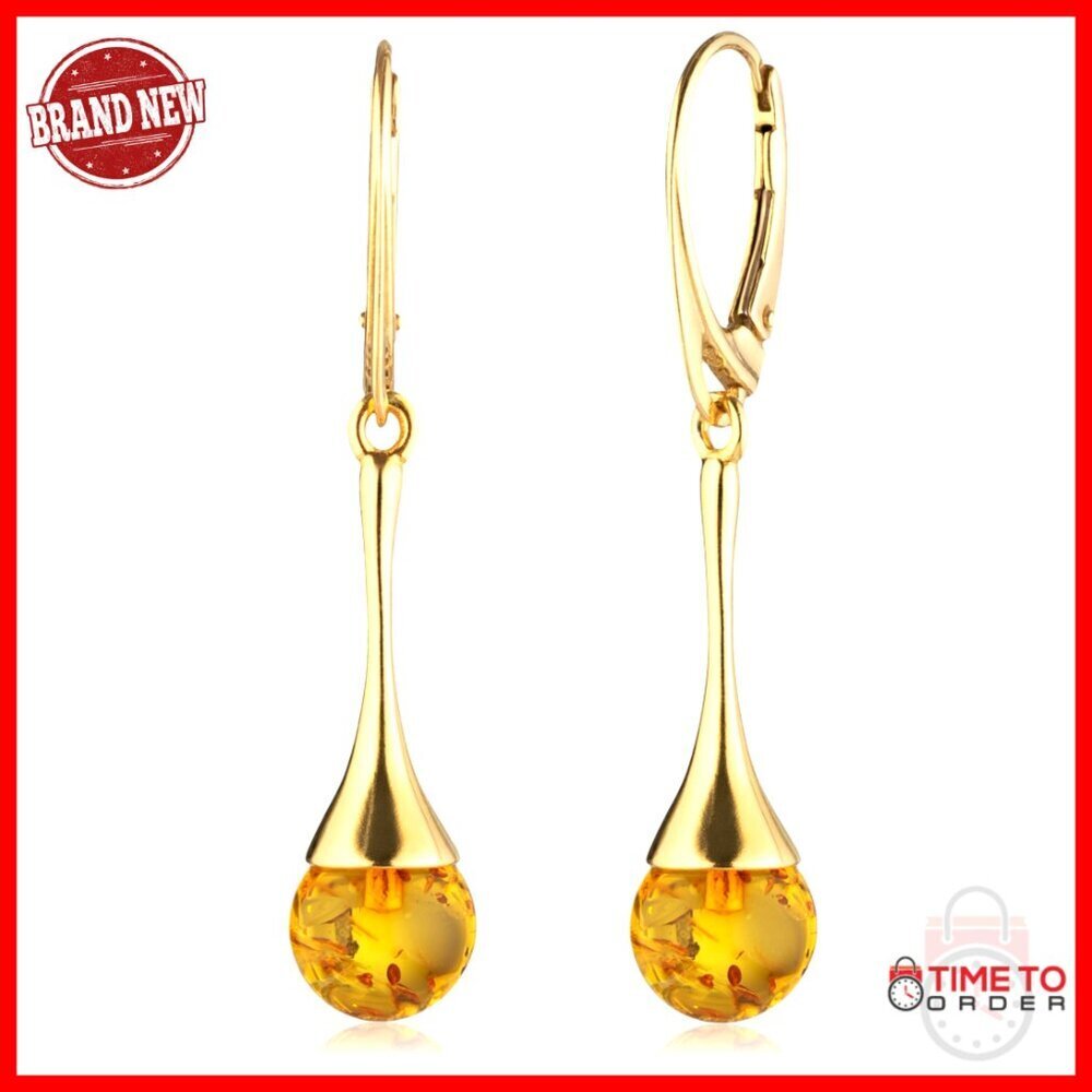 Gold-Plated Sterling Silver Drop Earrings with Natural Baltic Amber